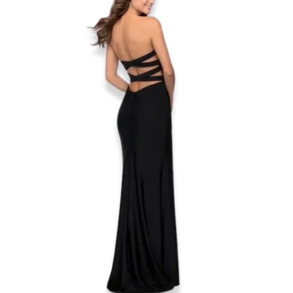 La Femme Maxi Dress Strapless Crisscross High Slit Full Length Black W US 0 NWT